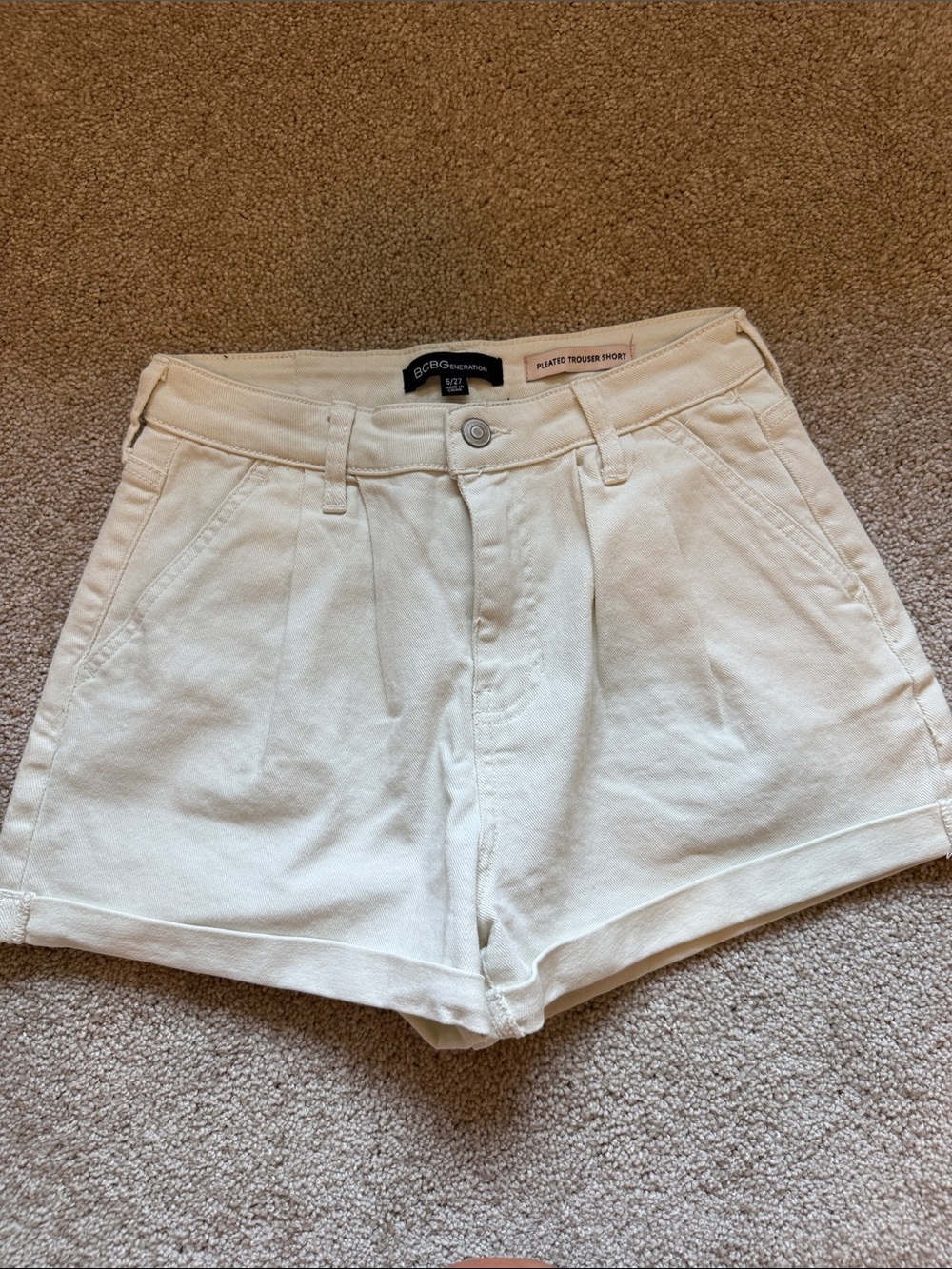 BCBGeneration Cream High-Waist Pleated Trouser Shorts